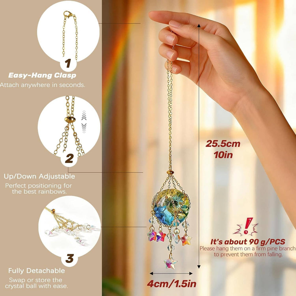 Gold dangling bee and crystal suncatcher ornament with detachable chain accents