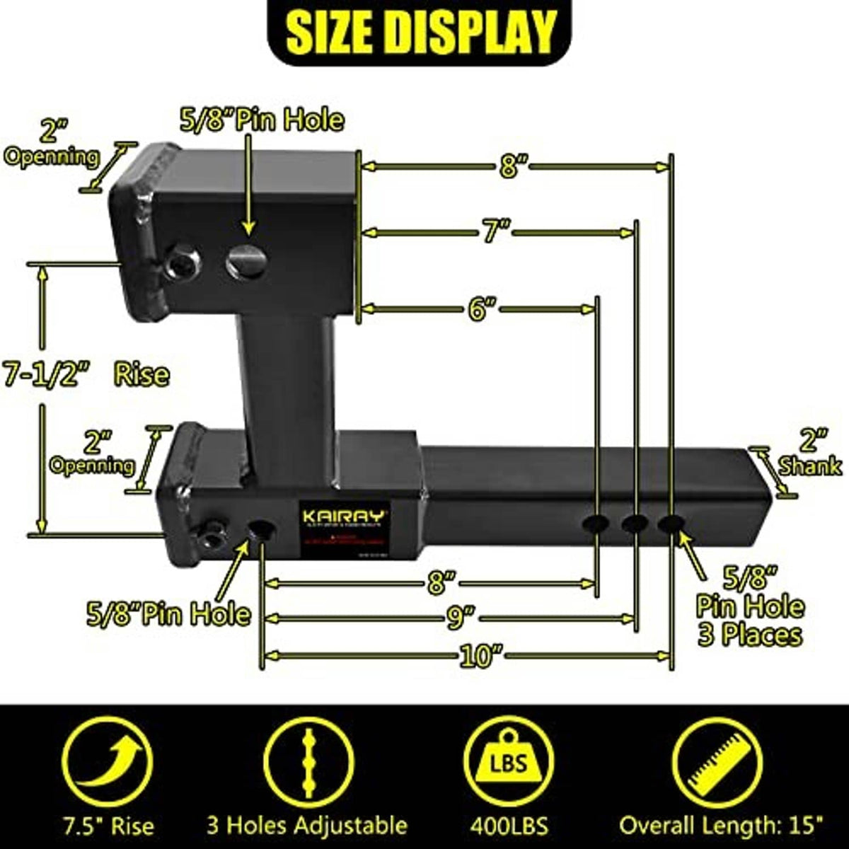 Metal dual hitch receiver riser with tall shank and adjustable pin-hole positions