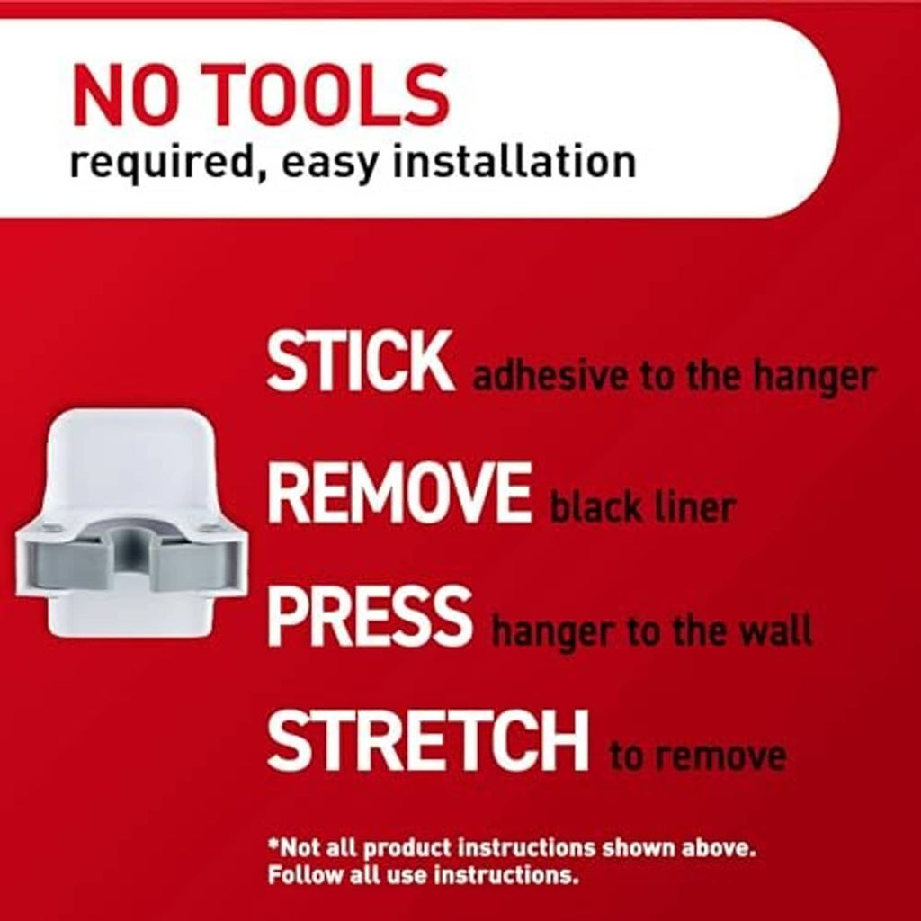 Broom gripper installation instructions: stick adhesive, press, stretch to remove