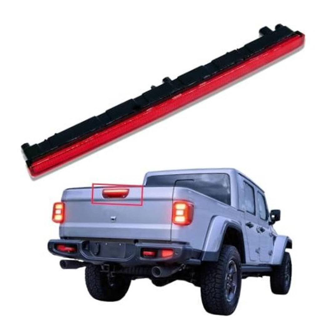 Center high mount LED third brake light assembly with red lens and black housing