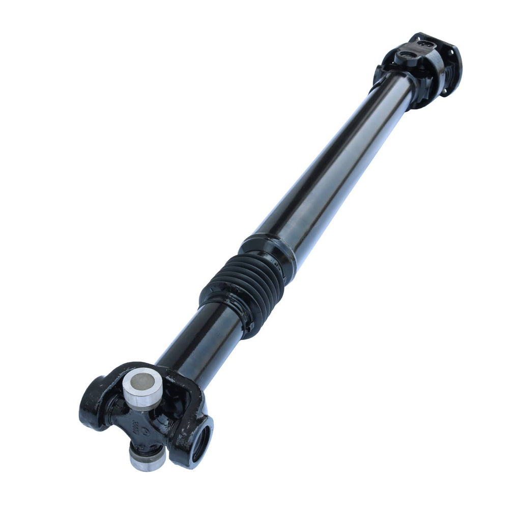 Front drive shaft assembly with U-joint housing and protective boot, black metal