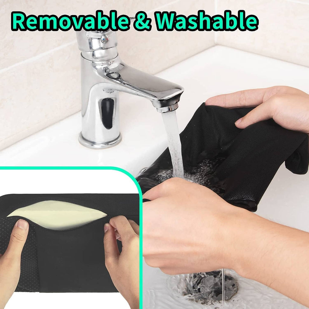 Black memory foam console cover pad removable for washing, held by hand
