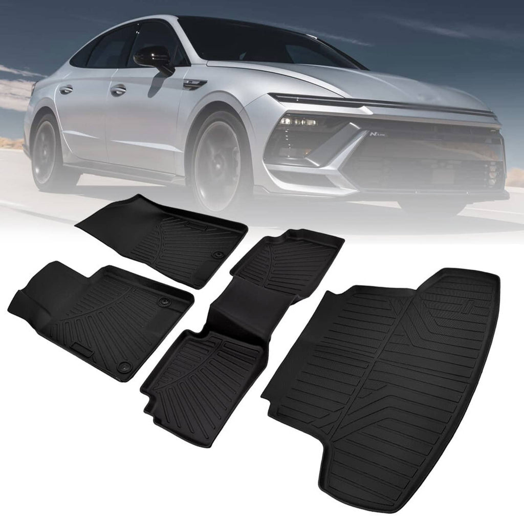 Black floor and cargo mats set with interlocking tread pattern for full coverage