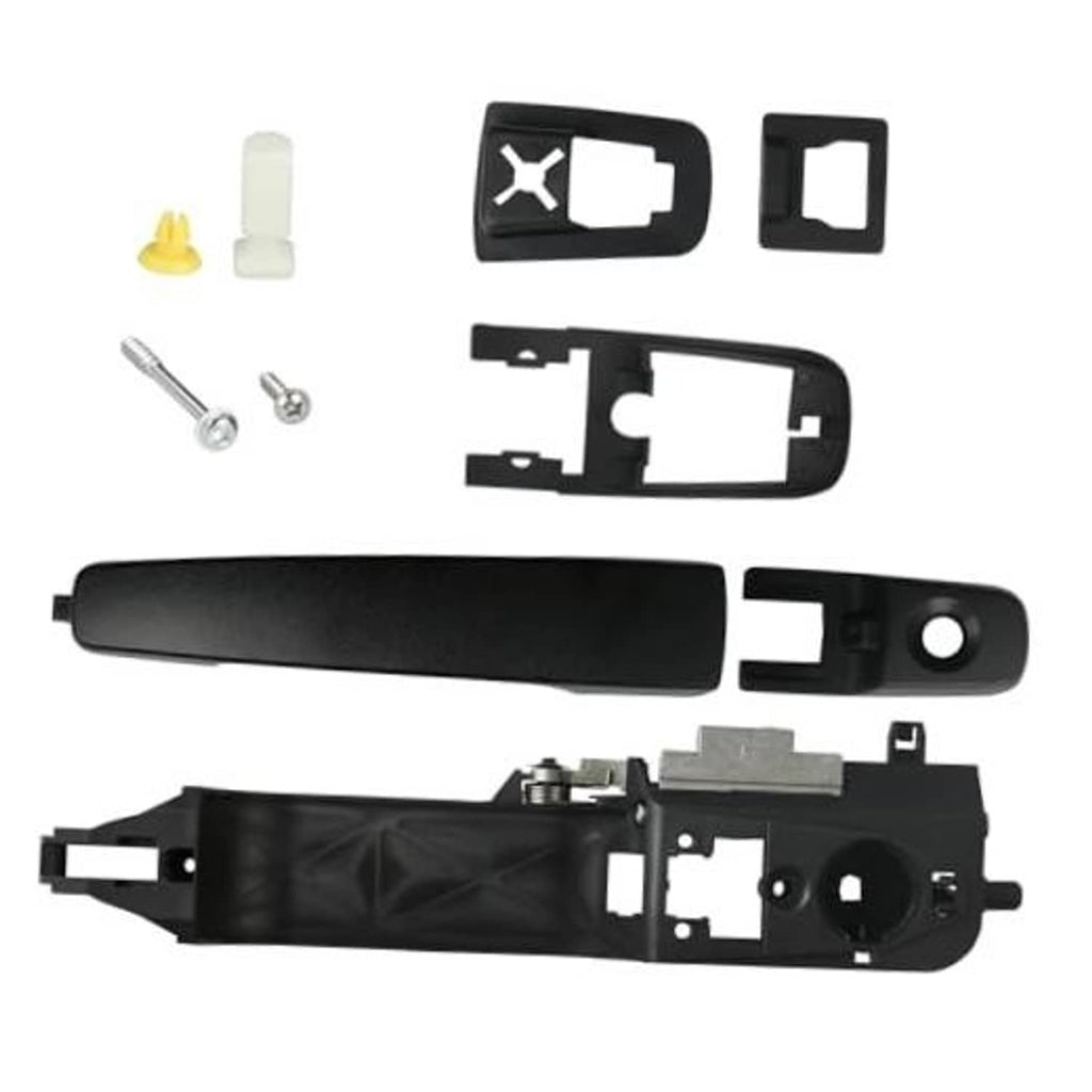 Black exterior door handle assembly with mounting hardware and reinforcement plate kit