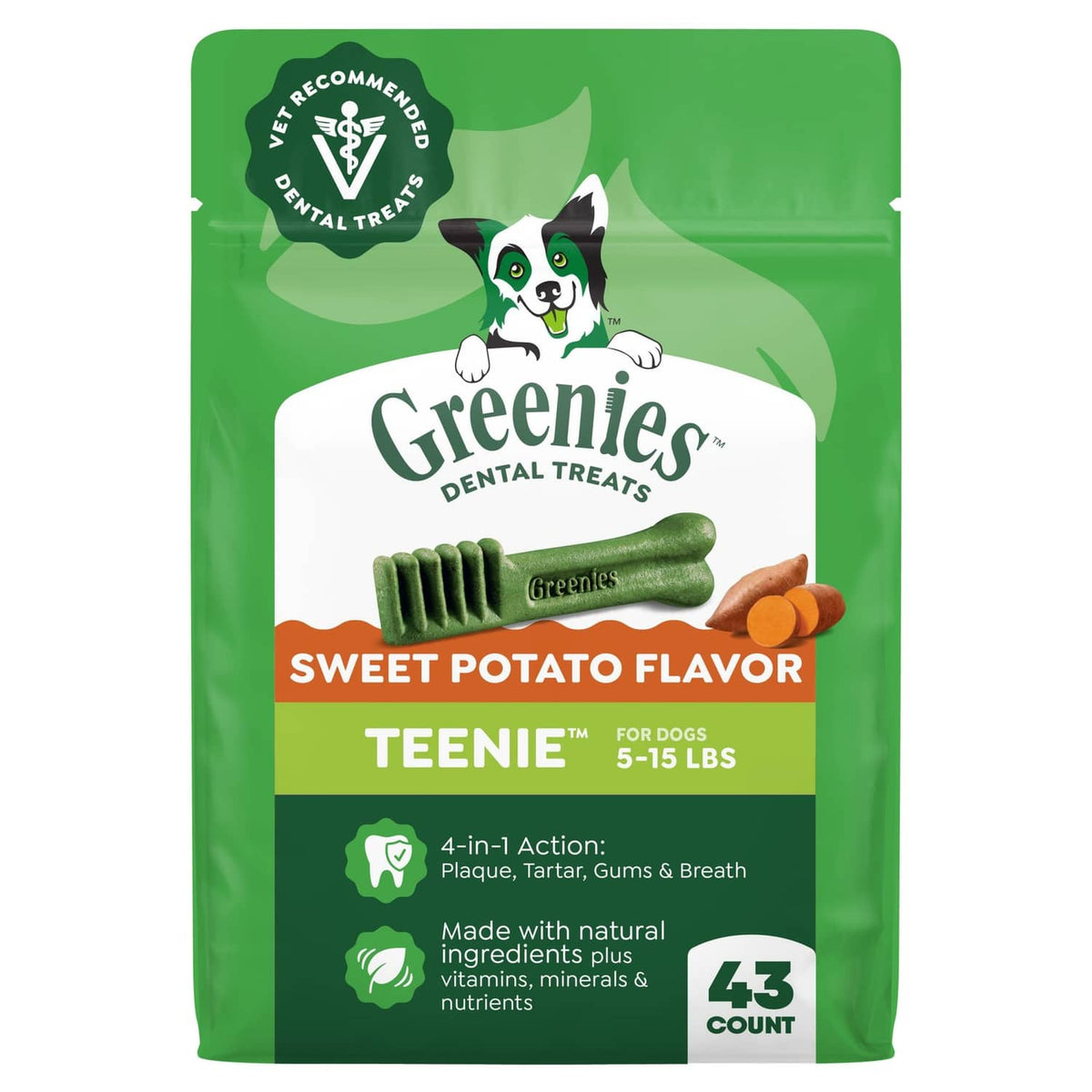 Greenies sweet potato dental treat bag, Teenie size, 43 count