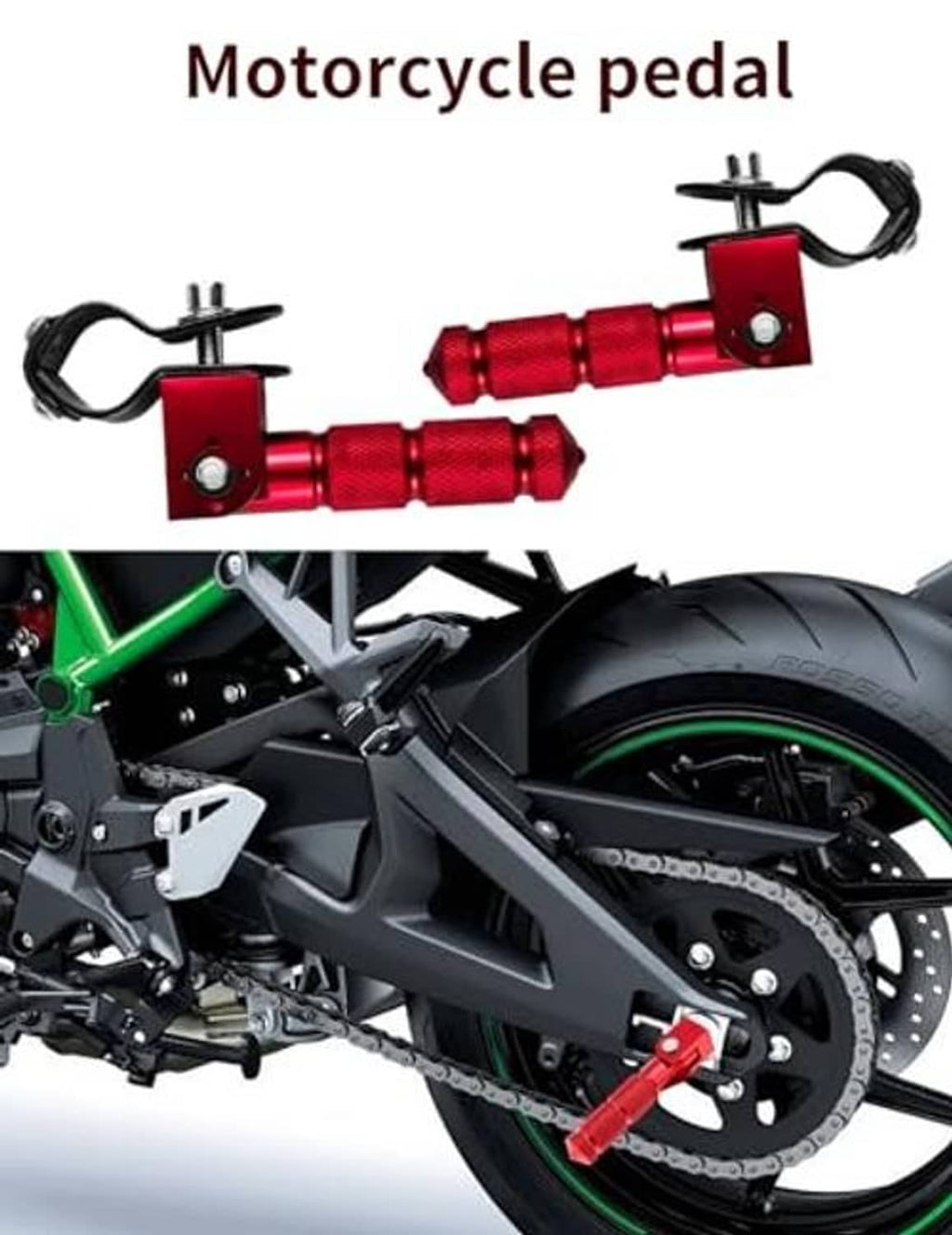 Red motorcycle footpeg lever with black mounting spring bracket and silver hardware