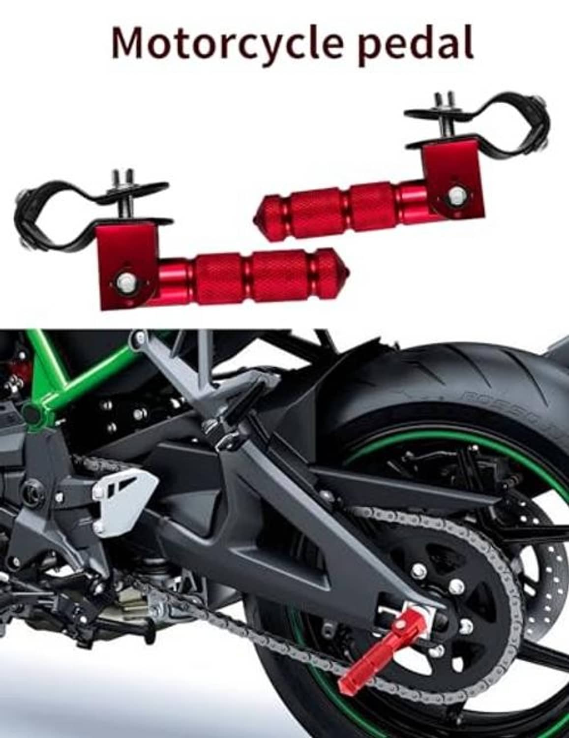Red motorcycle footpeg lever with black mounting spring bracket and silver hardware