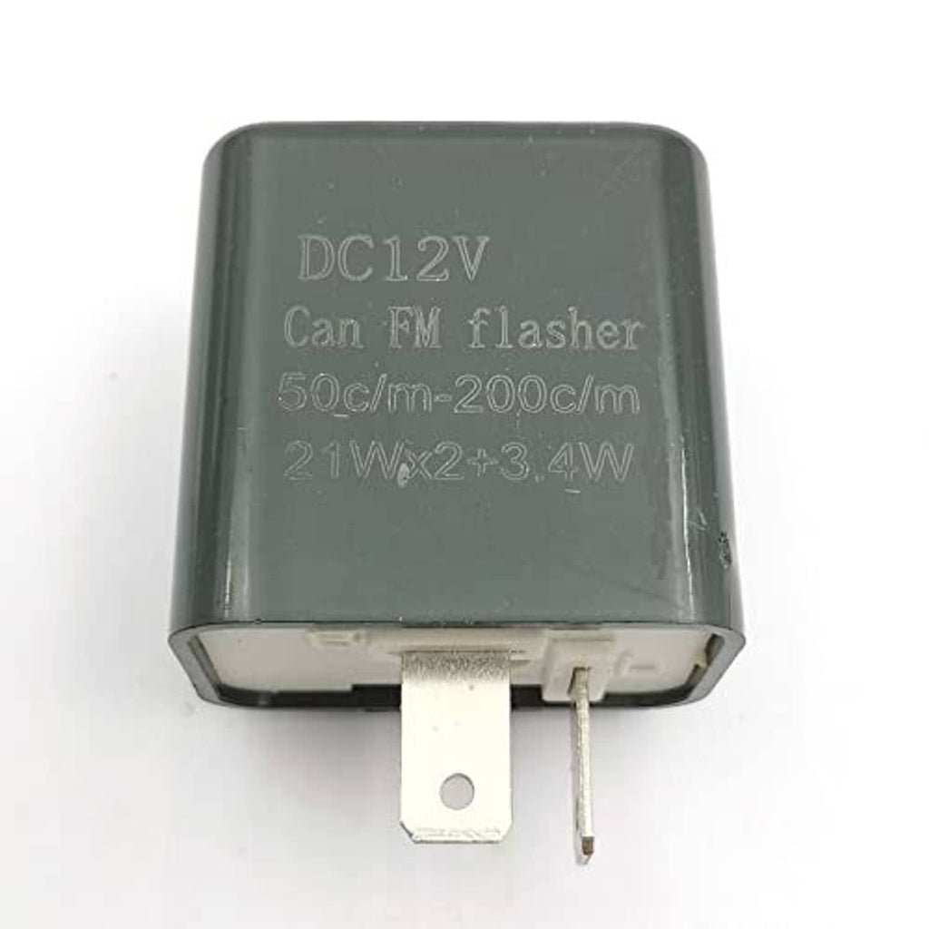 DC12V car FM flasher relay in dark gray case with two bottom metal pins