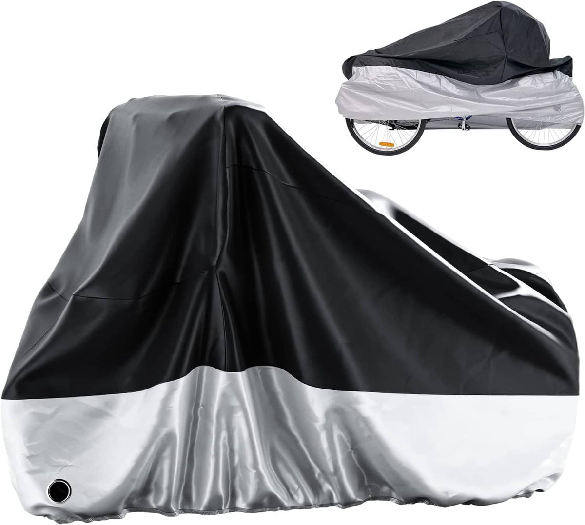 Black and silver tricycle cover for three-wheeled bikes with elastic bottom