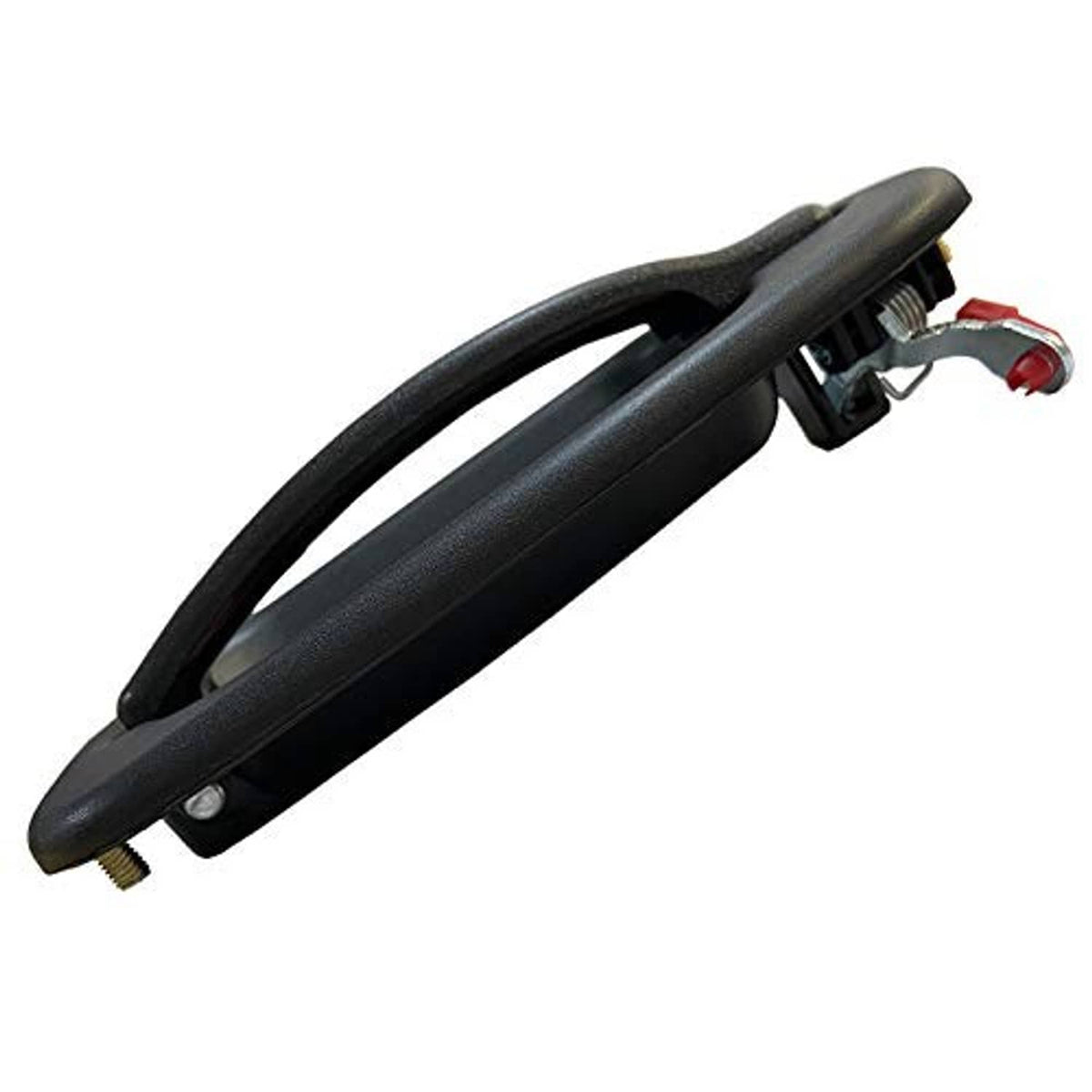 Exterior front passenger side door handle, black exterior with mounting screw hardware