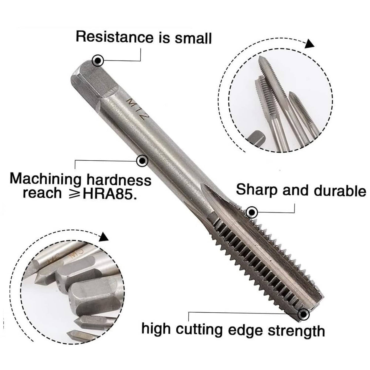 HSS metric thread tap with sharp helical flutes and threaded cutting edge