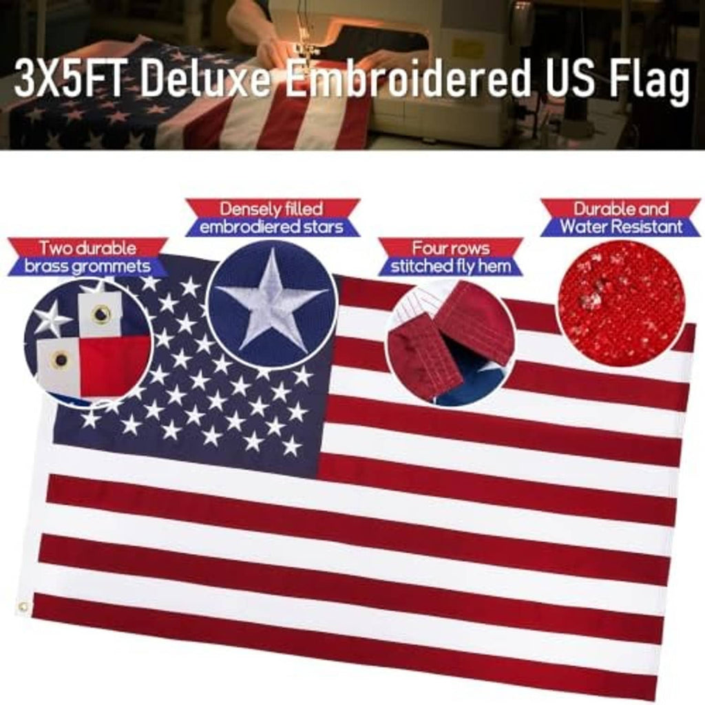 3x5 ft deluxe embroidered American flag with stitched stars and stripes