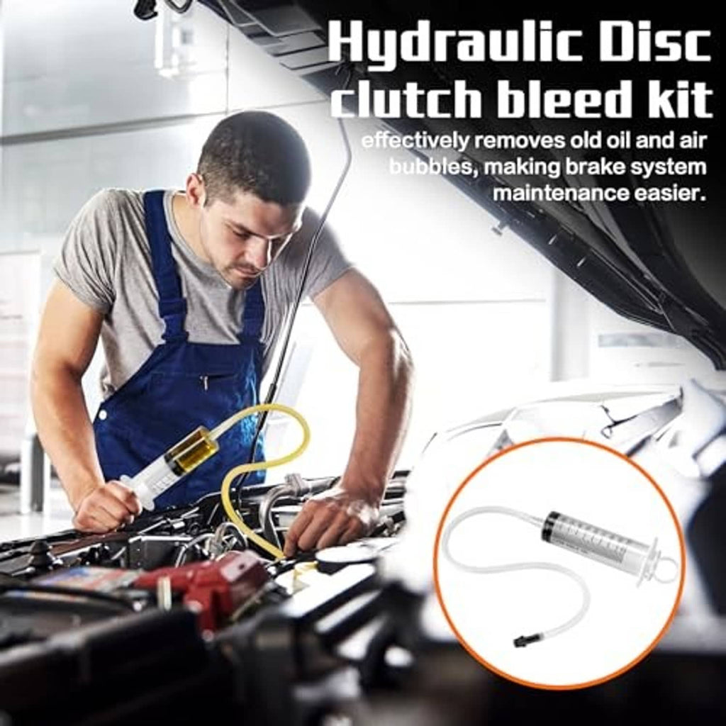 Hydraulic clutch and brake bleed kit syringe with hose for removing air bubbles