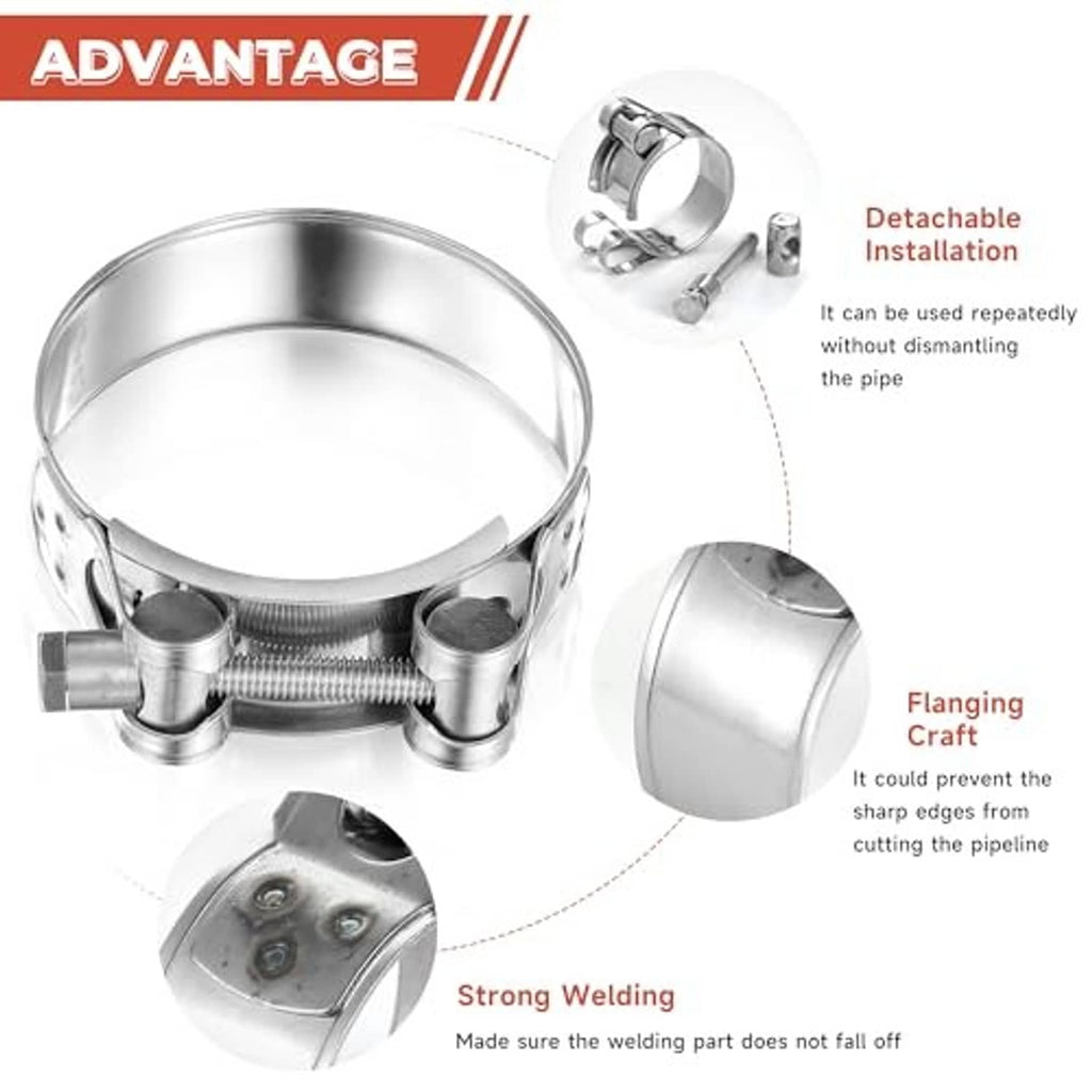 Stainless steel T-bolt hose clamp with band, screw, and detachable installation parts