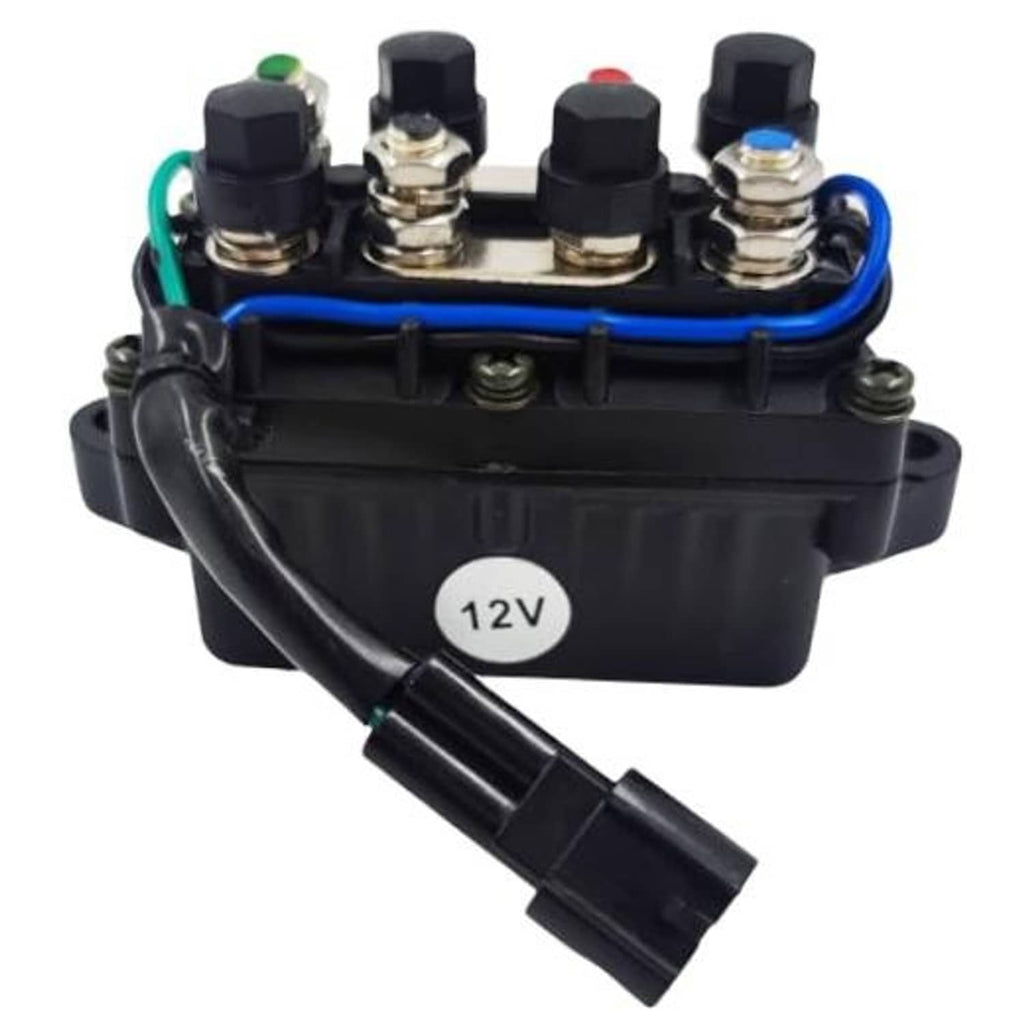 12V power trim tilt relay with four terminals and blue wiring lead