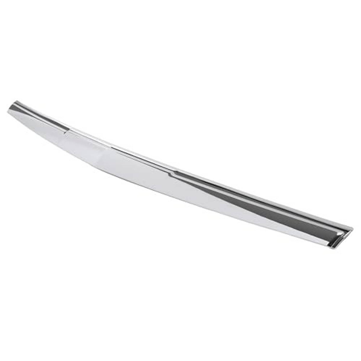Silver hood grille trim molding, chrome-like strip with a recessed line detail