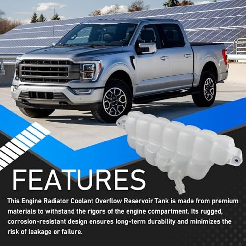 White engine coolant overflow reservoir tank with cap and side hose outlet