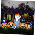 Halloween inflatable decoration set with smiling ghost, black cat, and jack-o'-lantern pumpkins