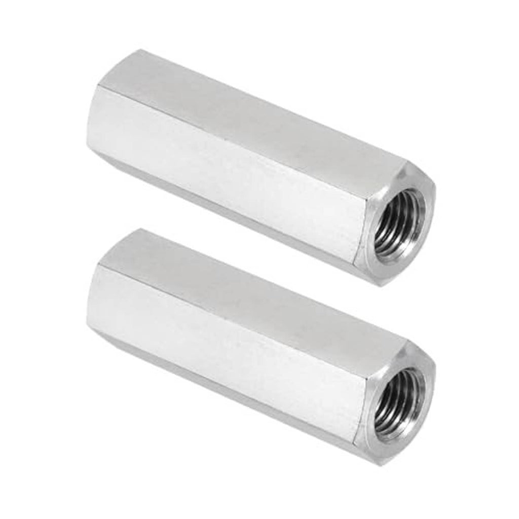 Stainless steel hex coupling nuts, M10 threaded sleeve nuts, 45mm length, visible thread holes