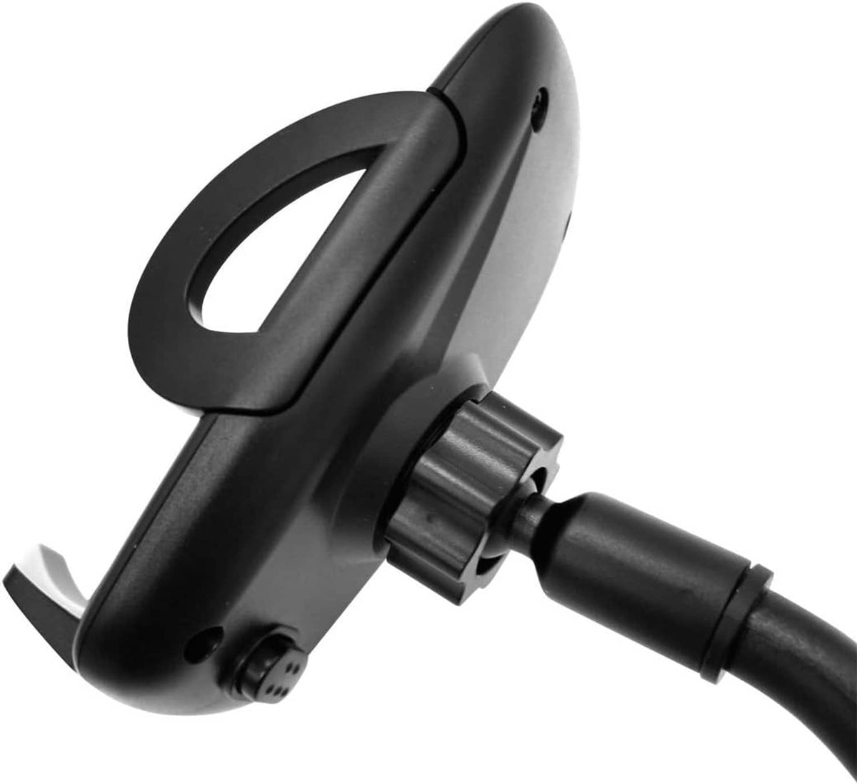 Black phone cradle with gooseneck adapter for guitar mounting