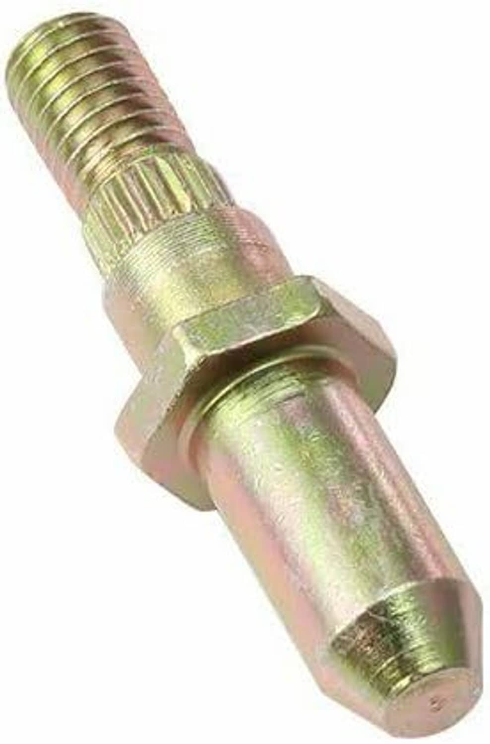 Close-up of front door hinge roller pin with bushing and threaded stem