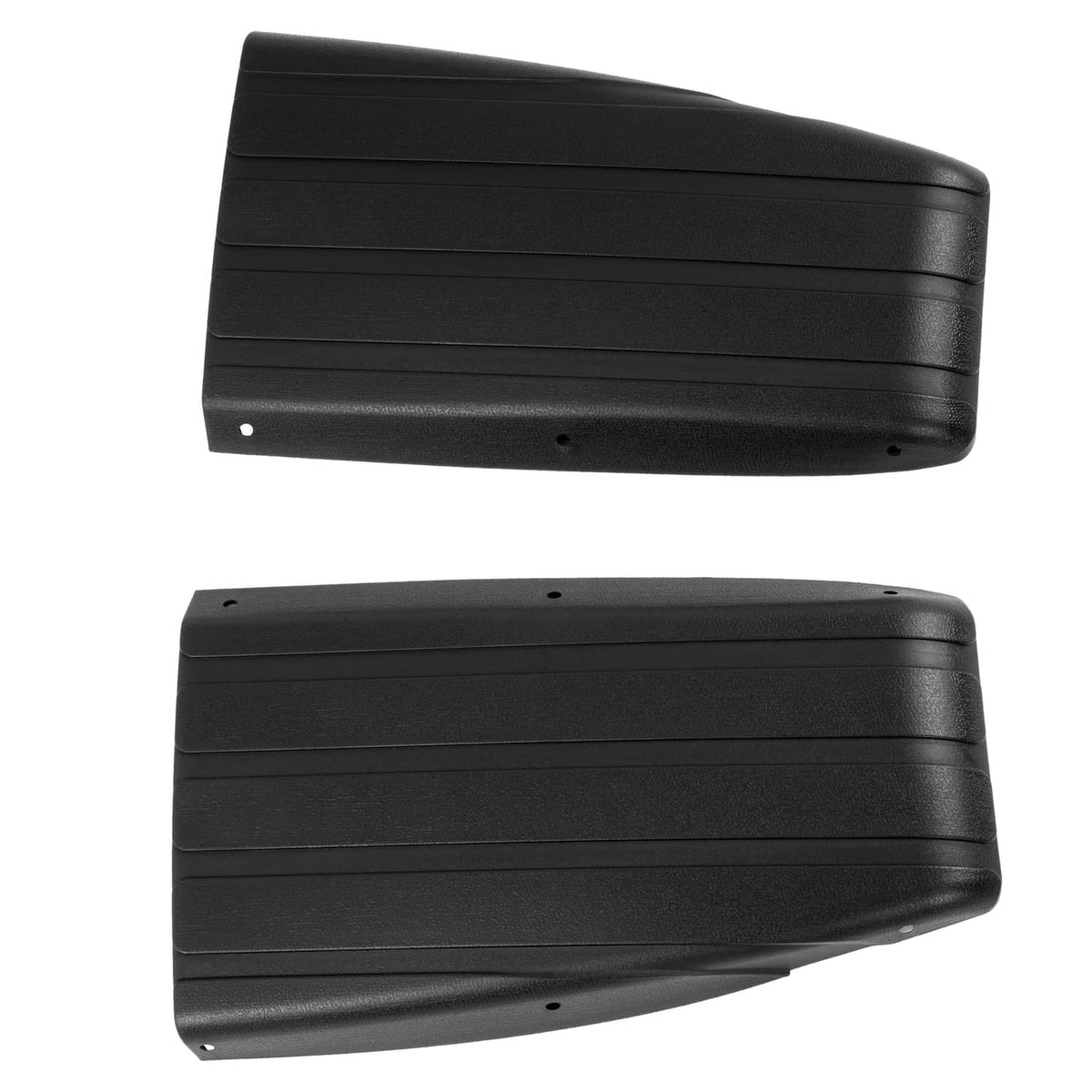 Pair of dark scuff guard panels with ridged texture and mounting holes