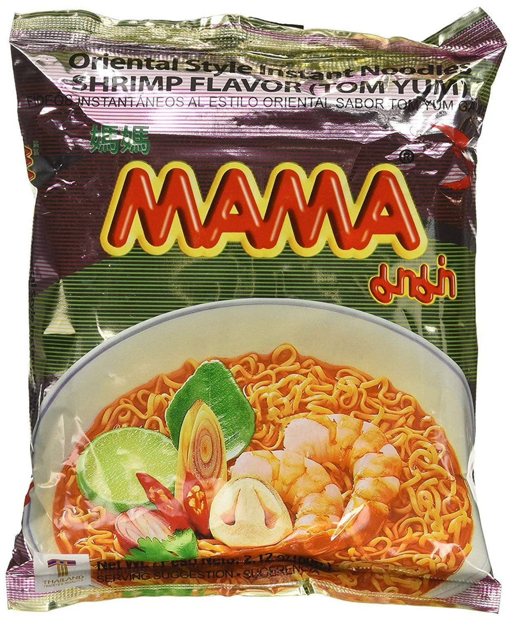 Instant ramen noodle soup pack with shrimp Tom Yum flavor and bowl photo