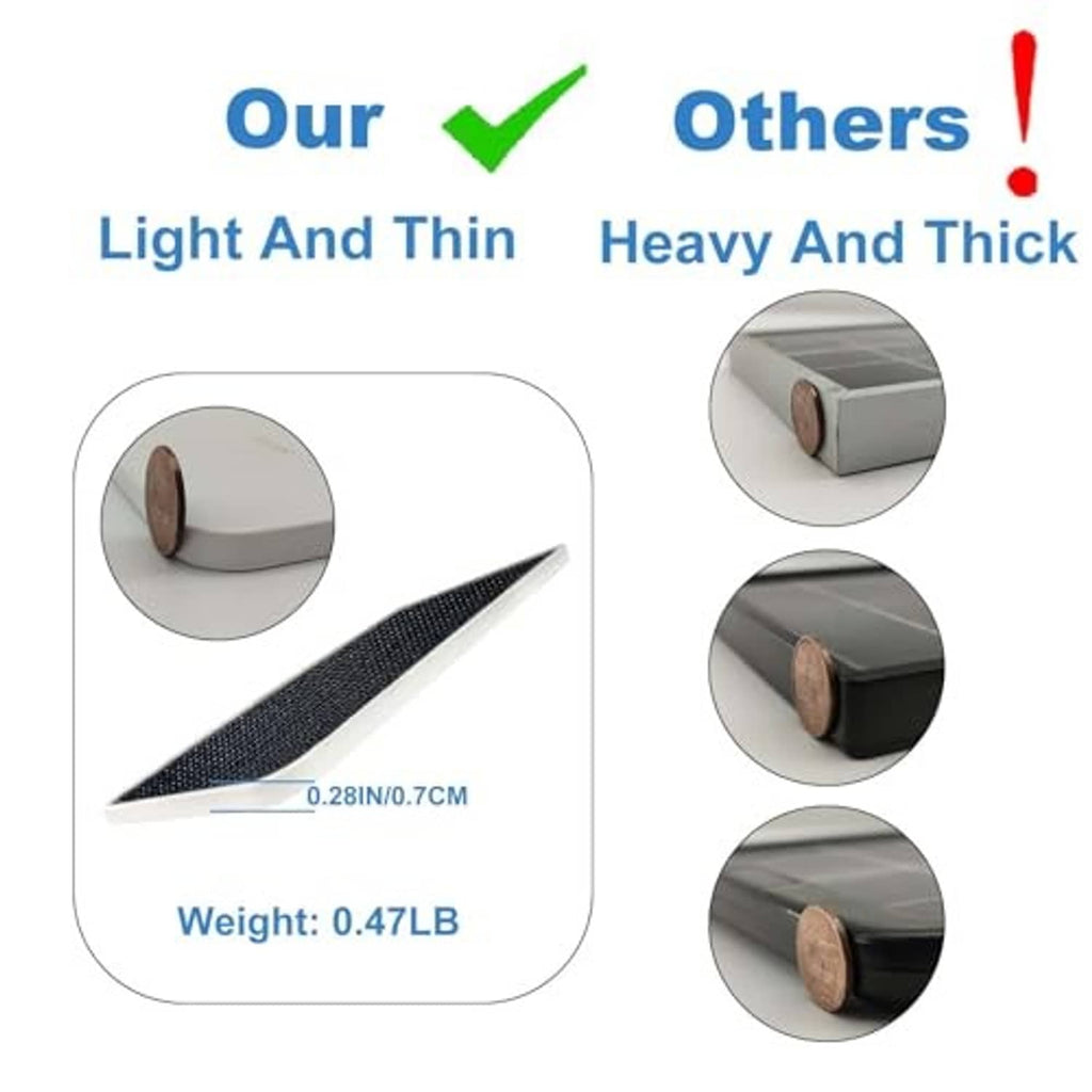Thin, lightweight solar panel design shown with comparison circles