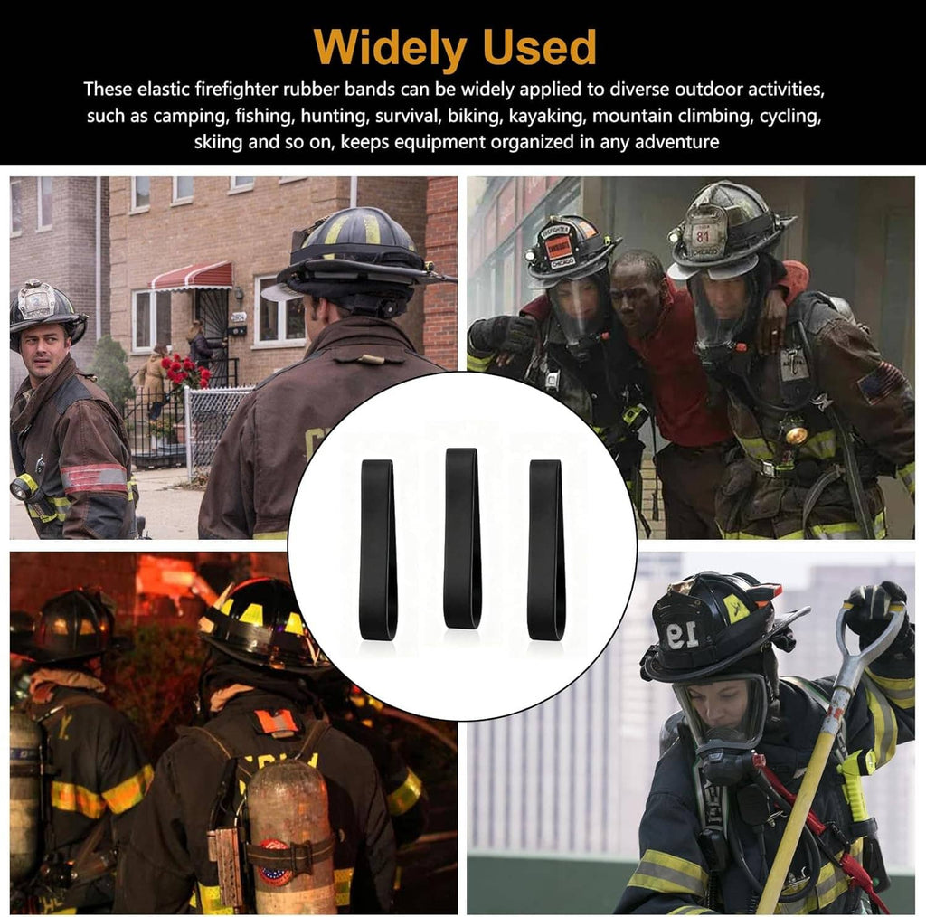 Set of three black elastic rubber helmet bands shown as three separate straps