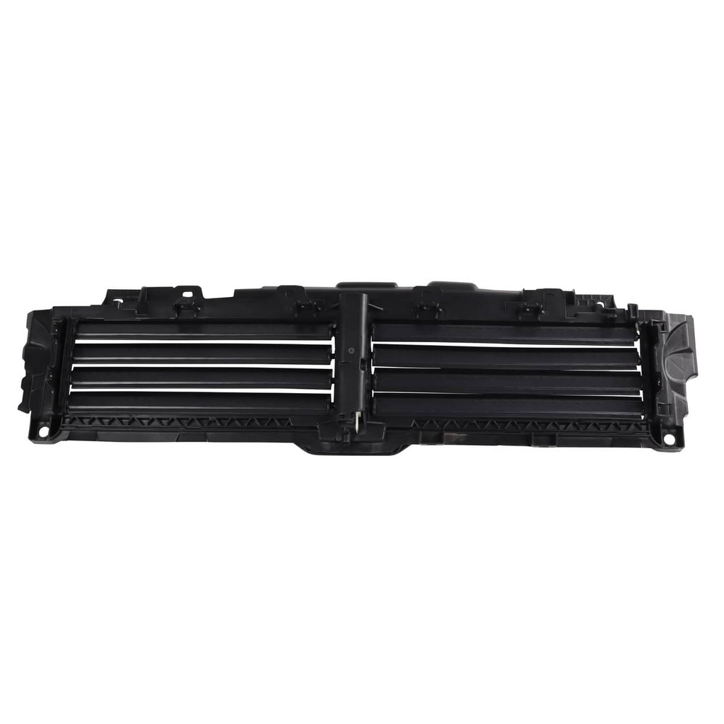 Black upper radiator grille air shutter panel with twin rows of slat openings