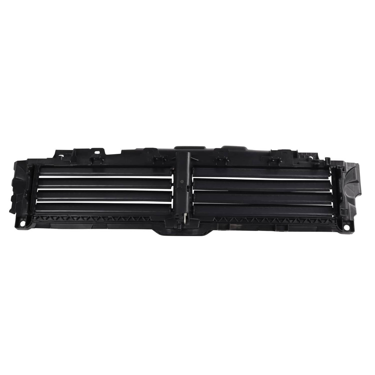 Black upper radiator grille air shutter panel with twin rows of slat openings
