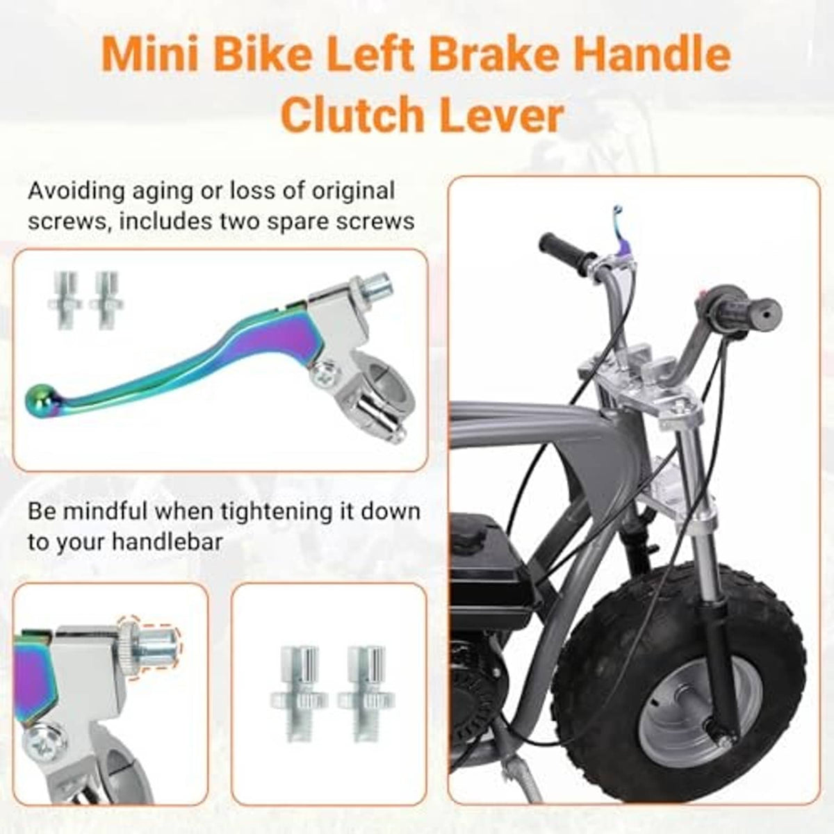 Mini bike left brake handle clutch lever with rainbow bar and silver bracket