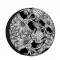 Skull wheel cover with black border and white ink-style skull protector design
