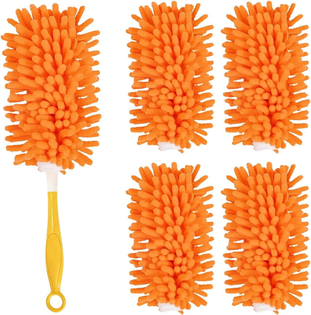 Set of orange microfiber duster refill heads shown in multiple pieces