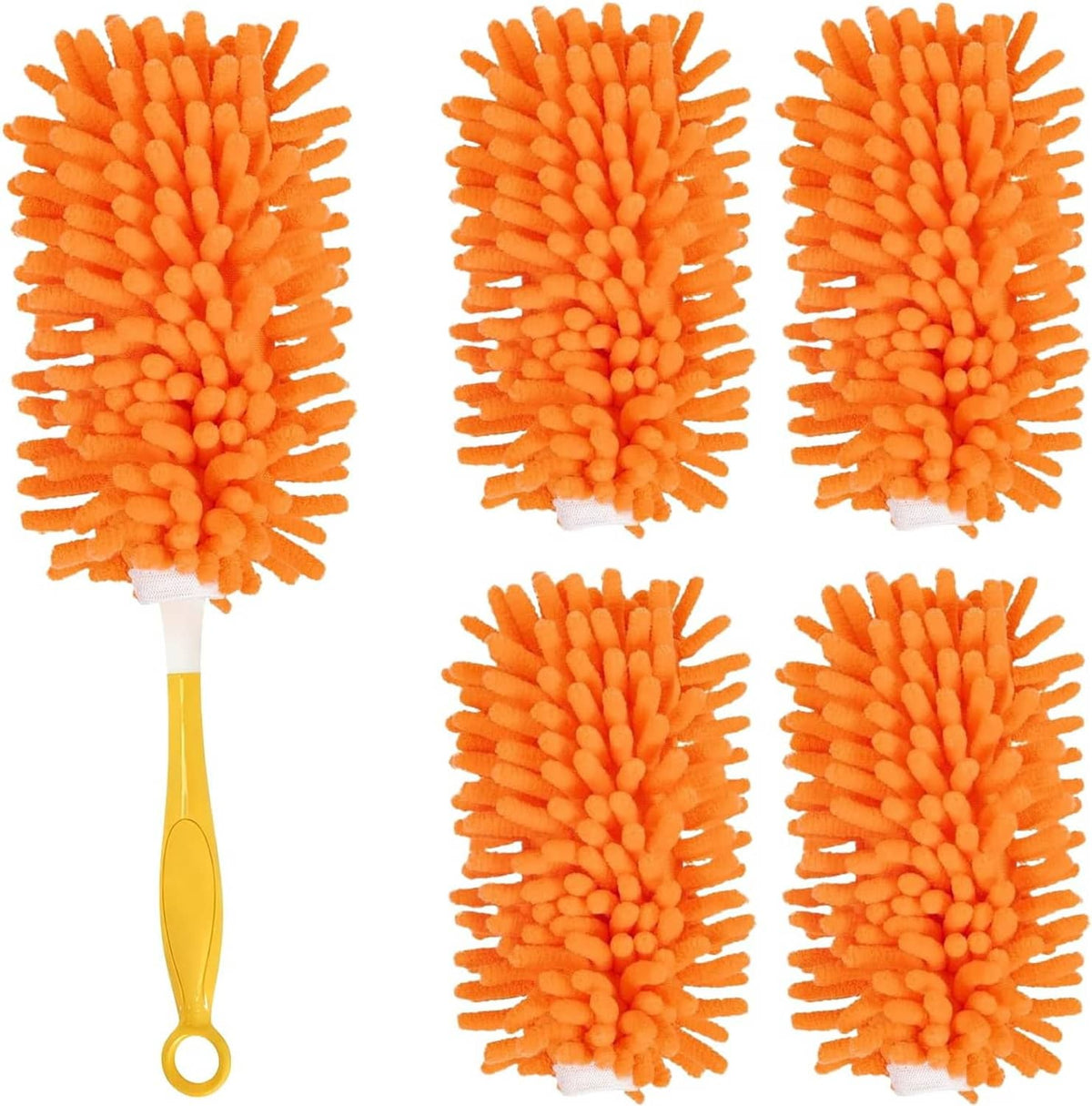 Set of orange microfiber duster refill heads shown in multiple pieces