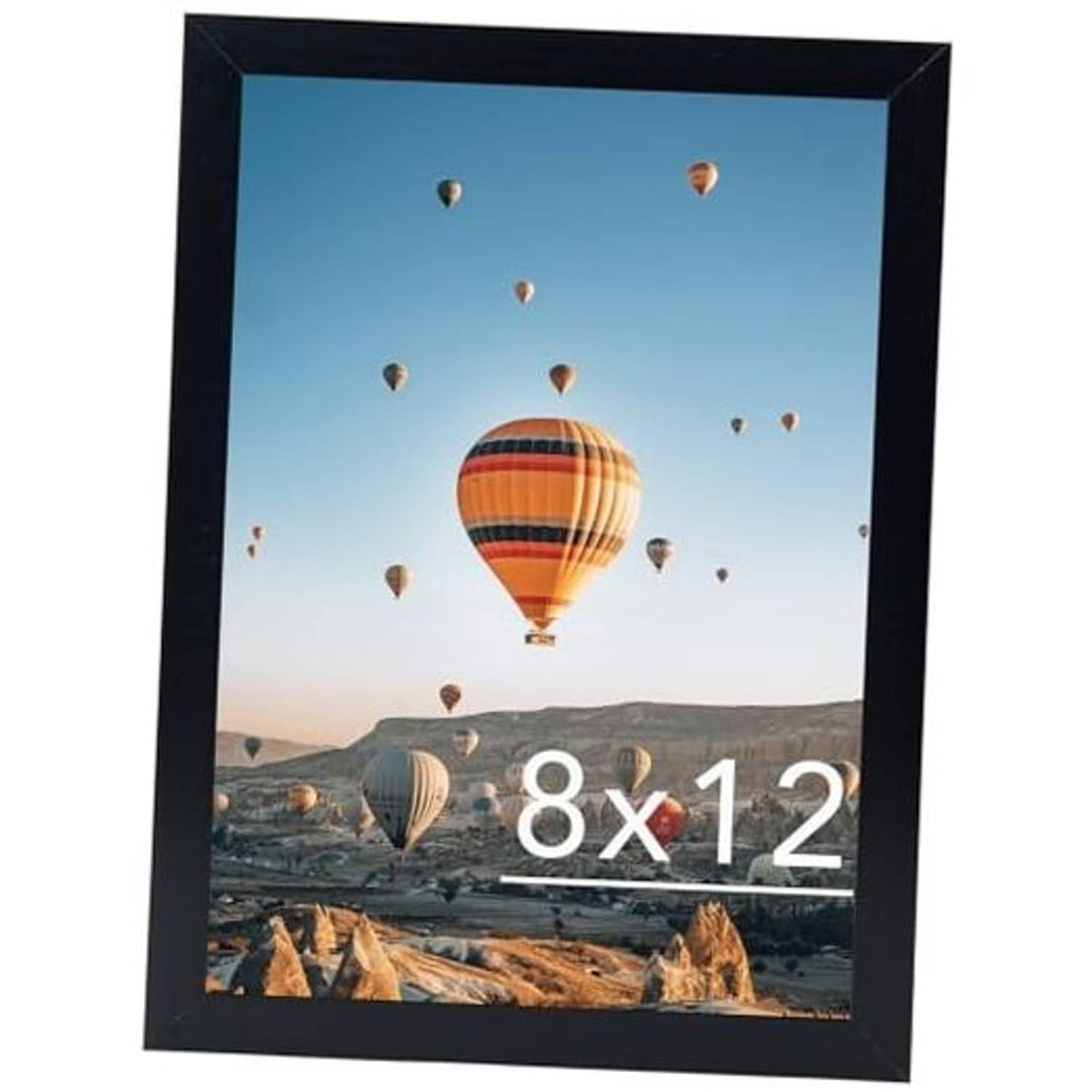 Black 8x12 picture frame with front photo of hot air balloons