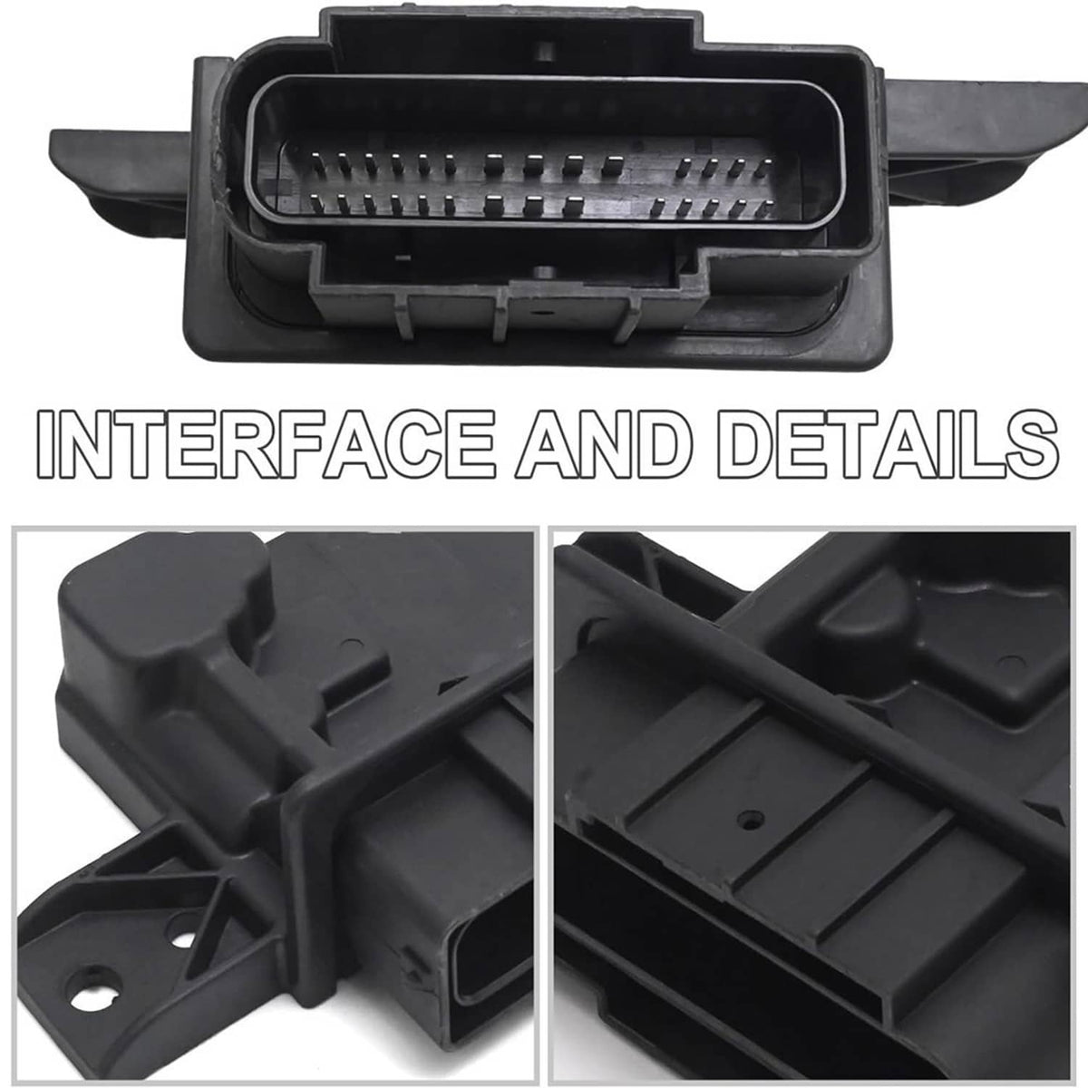 Black fuel pump power control module with exposed multi-pin connector and side covers
