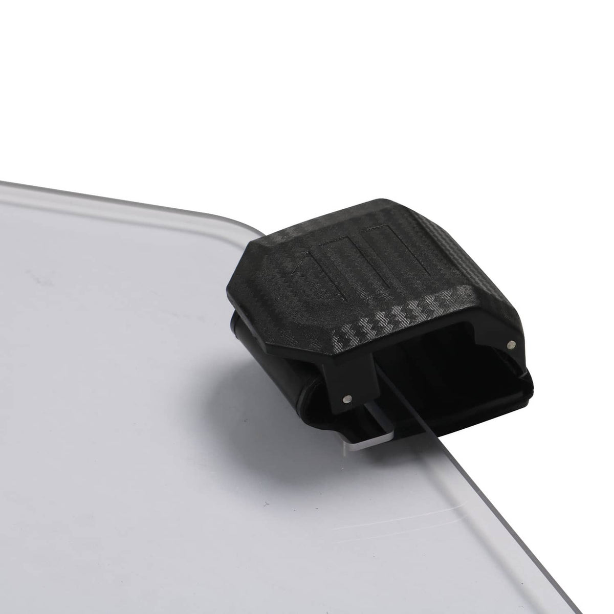Carbon-fiber style flip latch for windshield with black mounting housing