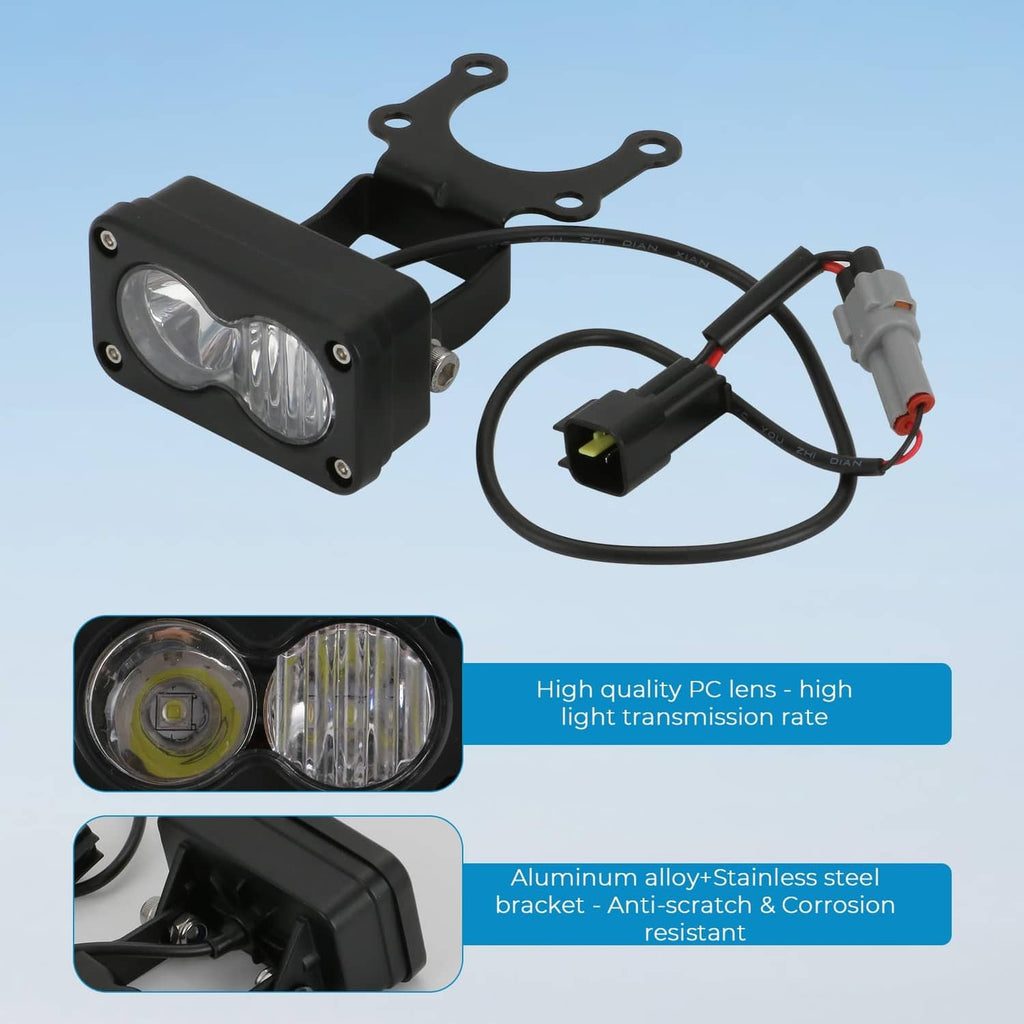 Black 3-inch LED headlight kit with lens housing, bracket, and wiring