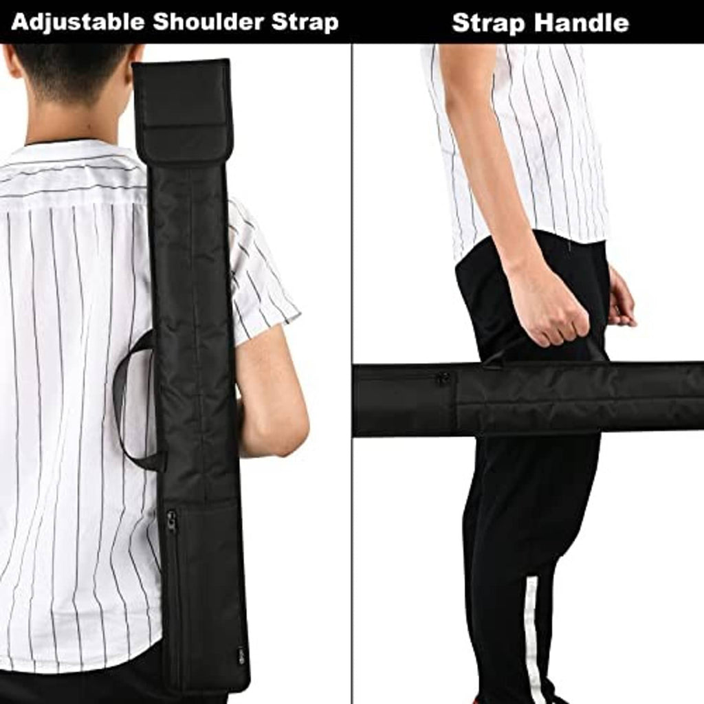 Black cue bag with adjustable shoulder strap and top handle, padded sleeve