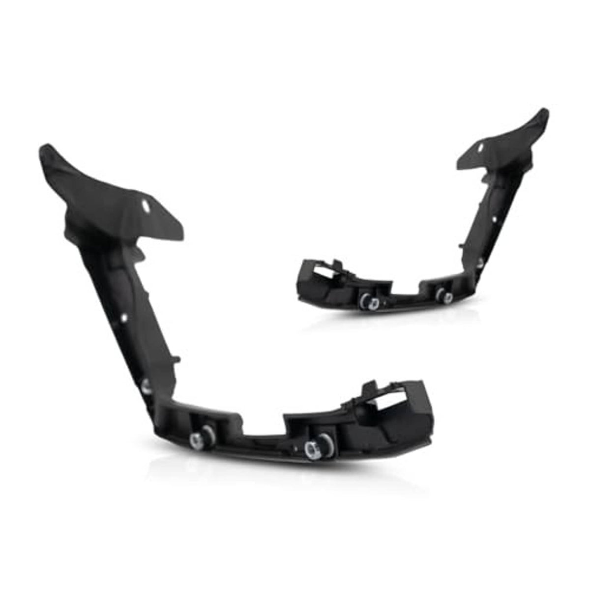 Black front bumper cover support brackets with mounting hardware points