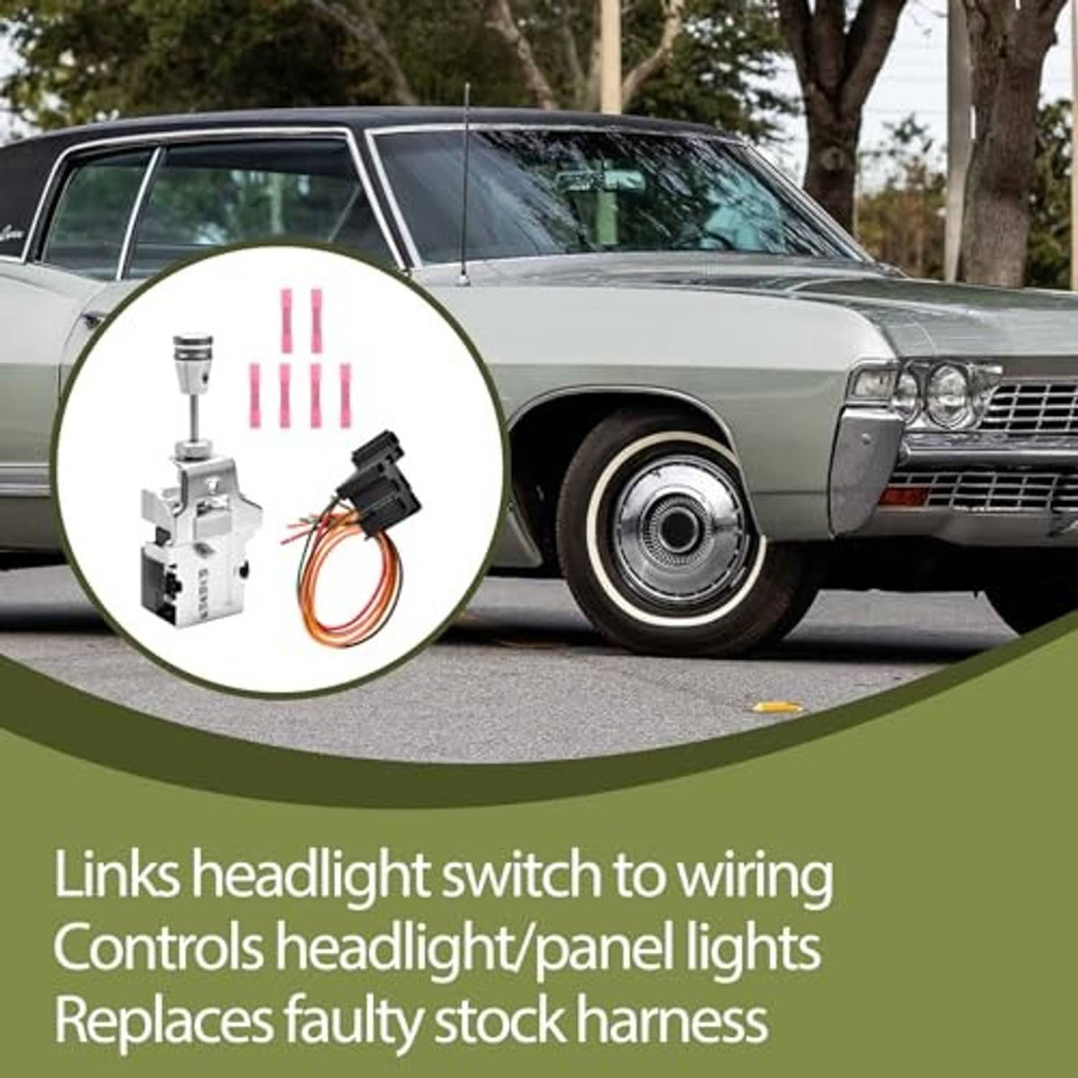 Headlight switch wiring harness kit with pink terminal blocks and black wiring connector
