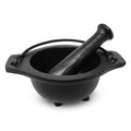 Black cast iron cauldron mortar with matching pestle