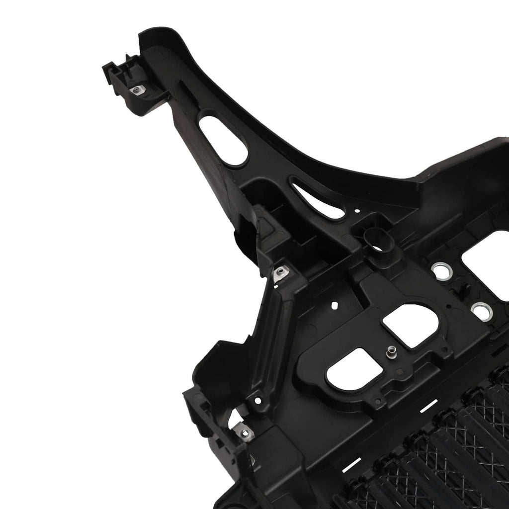 Black grille shutter support bracket with oval cutouts and mounting points