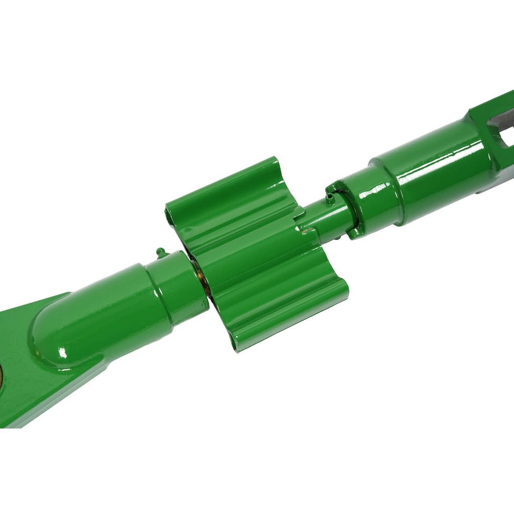 Green 3-point lift link with central sleeve section and fork ends