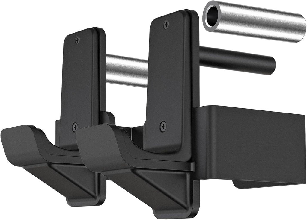 Black rubber-coated steel J-hooks for power rack, reinforced base and side supports
