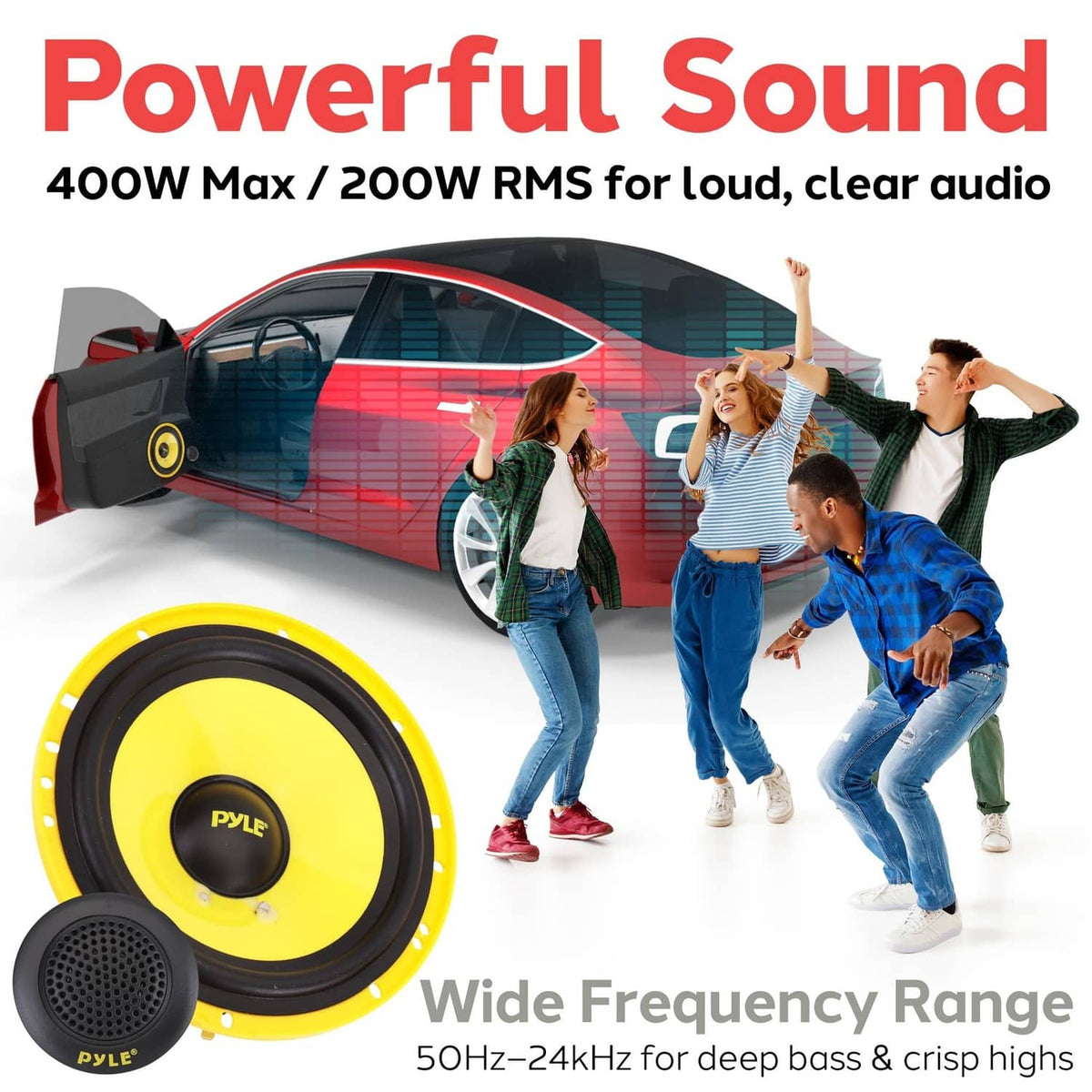 2-way component speaker system with 6.5-inch yellow woofer and tweeter drivers