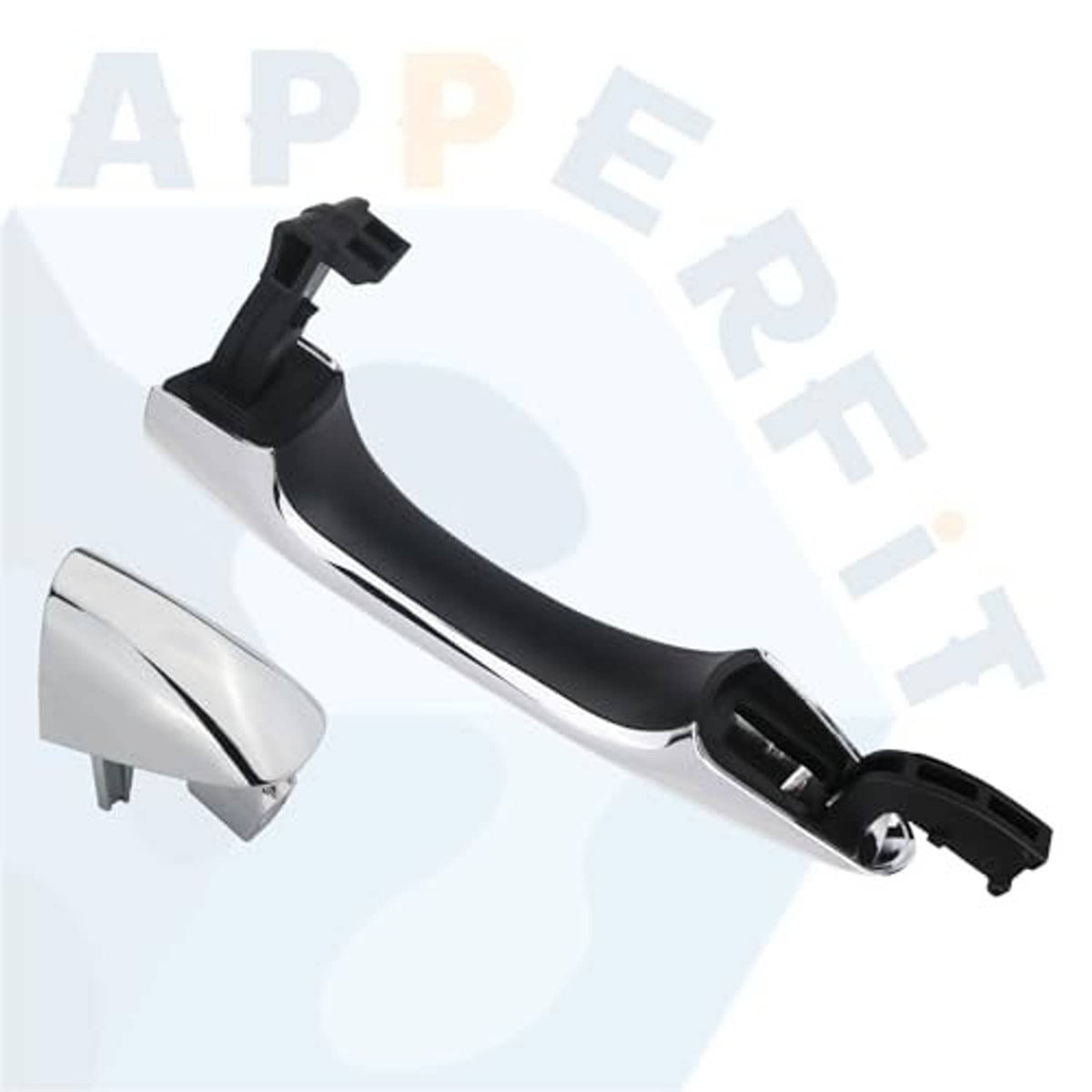 Exterior door handle with silver lever, black base, and exposed mounting clips