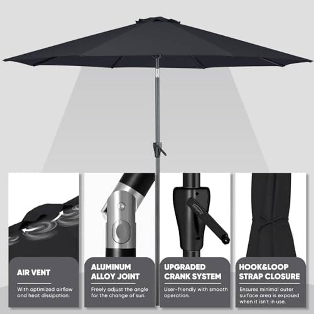 7.5 ft outdoor table umbrella with space grey canopy and adjustable crank tilt