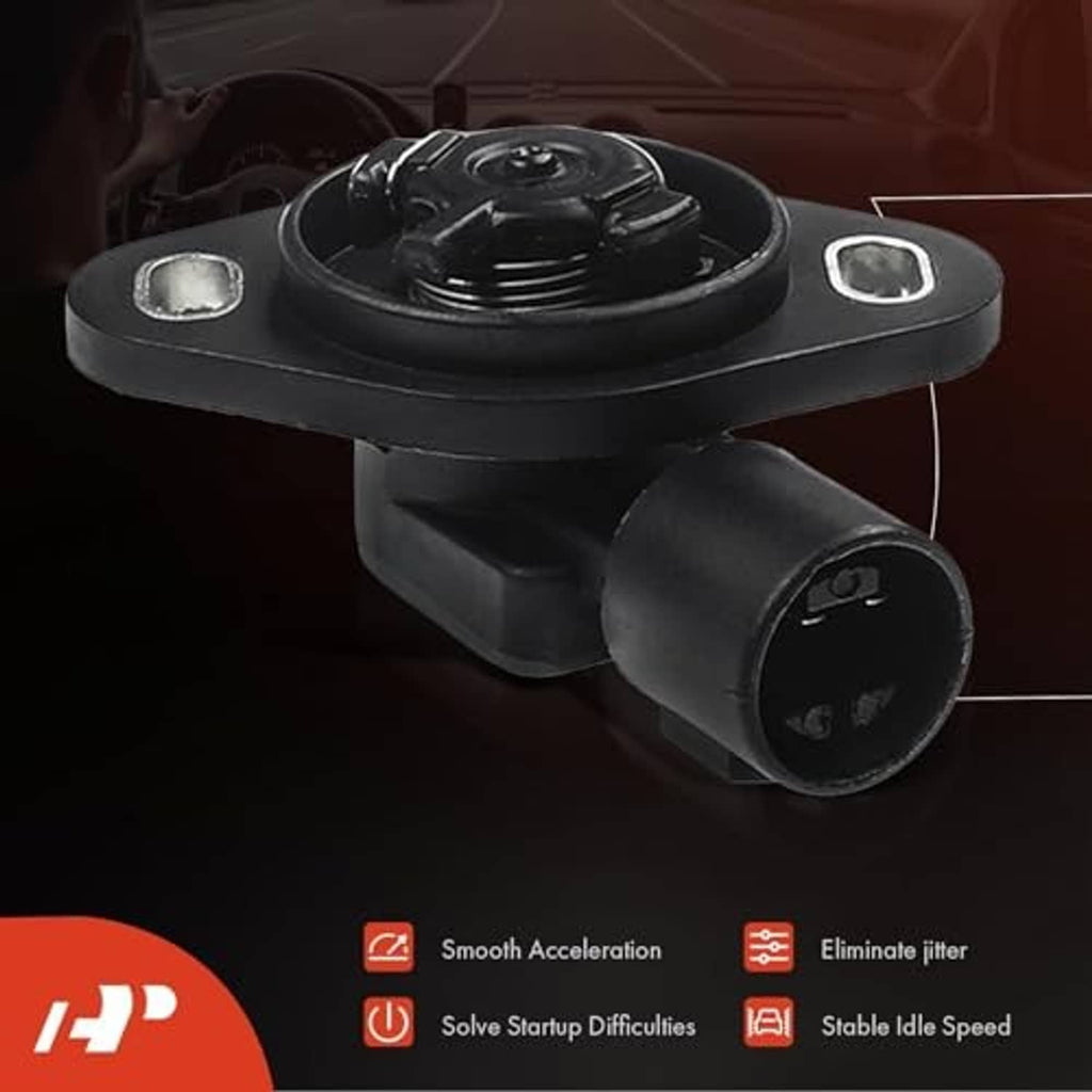 Throttle position sensor in black with two side mounting tabs and connector end